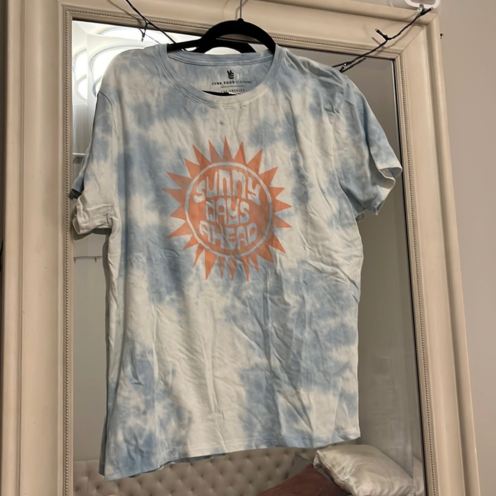 Blue and white Tie-dye JUNK FOOD CLOTHING tee shirt SIZE L